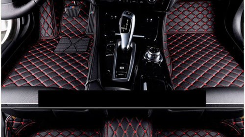 Set Covorase Auto Lux Piele Capitonaj Interior Premium Diamond Mats Audi A8 D4 2010-2017 Negru + Cusatura Rosie 130818-12