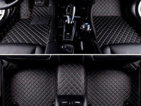 Set Covorase Auto Lux Piele Capitonaj Interior Premium Diamond Mats Audi A8 D4 2010-2017 Long Negru + Cusatura Bej 040820-6