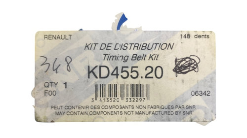 Set curea distributie 2.0 Benzina RENAULT MEGANE I (BA0/1_) [ 1995 - 2004 ] SNR KD455.20