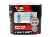 Set de 2 becuri Halogen H3, 100W +130% Intensitate - LONG LIFE - CARGUARD