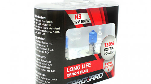 Set de 2 becuri Halogen H3, 100W +130% Intensitate - LONG LIFE - CARGUARD BHA032