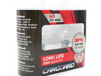 Set de 2 becuri Halogen H3, 55W +50% Intensitate - LONG LIFE - CARGUARD BHA012