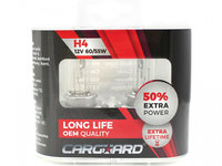 Set de 2 becuri Halogen H4, 55W, +50% Intensitate - LONG LIFE - CARGUARD