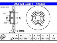 Set discuri frana fata ATE, Citroen Jumpy, 2016-, Spacetourer, 2016-, Opel Vivaro C, 2019-, Zafira Life Bus, 03.2019-, Peugeot Expert, 2016-, Traveller, 2016-, Toyota Proace 2016-, Proace Verso, 02.2016-, Fata, puntea fata