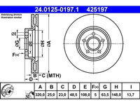 Set discuri frana fata ATE, Ford Focus II, 07.2004-09.13, Volvo C70 II Cabriolet (542), 03.06-12.2013, S40 II (544), 12.03-12.2012, V40 Liftback (525, 526), 03.12-, V50 (545), 12.03-12.2012, Fata, puntea fata