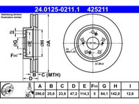 Set discuri frana fata ATE, Honda Accord VIII (Cu), 04.2008-, Accord VIII Combi (Cw), 07.2008-, Fata, puntea fata