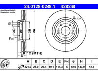 Set discuri frana fata ATE, Hyundai Grand Santa Fe, 01.2013-, Santa Fe II (Cm), 10.05-03.15, Santa Fe III, 09.2012-, Santa Fe IV, 02.2018-, Kia Sorento II (Xm), 09.2009-, Sorento III (Um), 01.2015-, Fata, puntea fata