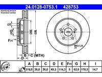 Set discuri frana fata ATE, Lexus RX ( U3 ), 02.03-12.2008, Fata, puntea fata