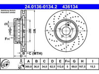 Set discuri frana fata ATE, Mercedes Clasa C (W205, A205, C205, S205), 2013-, CLS (C257), 2017-, Clasa E (W213, S213, A238, C238, S213), 2016-, EQC (N293), 2019-, Glc (X253), 2015-, Glc Coupe (C253), 2016-, Fata, puntea fata