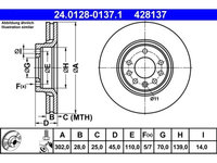 Set discuri frana fata ATE, Opel Signum, 2003-2008, Vectra C, 2002-2009, Saab 9-3, 09.2002-02.15, 9-3 Cabriolet (Ys3f), 08.03-02.15, 9-3 Combi (E50), 03.2005-02.15, 9-3X (YS3), 2009-2015, Fata, puntea fata