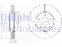 Set discuri frana fata DELPHI, Chevrolet Cruze, 2009-, Orlando (J309), 2010-, Opel Astra J (P10), 09.2009-10.2015, Mokka / Mokka X (J13), 06.2012-, Zafira Tourer C (P12), 10.2011-, Fata, puntea fata, Sistem de franare : diametru roata 16 inch