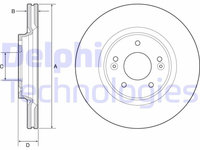 Set discuri frana fata DELPHI, Hyundai I30, 11.2016-, Tucson (TL, TLE), 05.2015-, Kia Ceed (Cd), 03.2018-, Optima (Jf), 09.2015-, Proceed (Cd), 10.2018-, Sportage, 09.2015-, Xceed (Cd), 06.2019-, Fata, puntea fata