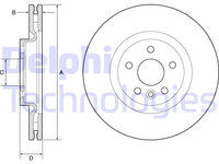 Set discuri frana fata DELPHI, Land Rover Discovery Sport (L550), 09.2014-, Range Rover Evoque (L538), 06.11-, Fata, Fata, Pana la numar sasiu : (V)GH999999, De la numarul de sasiu : (V)HH000001, puntea fata, puntea fata