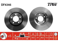 Set discuri frana fata TRW, Chrysler Voyager IV (Rg, Rs), 09.99-12.2008, Dodge Caravan (Rg ), 02.00-12.07, Fata, puntea fata, Sistem de franare : 16&quot,