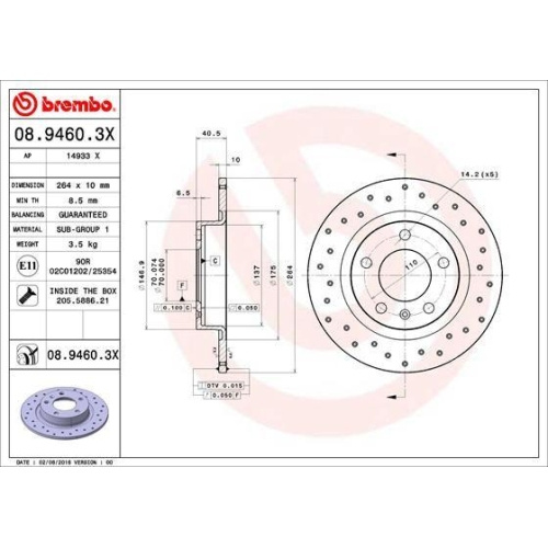 Set discuri frana Opel Adam (M13), Corsa D (S07), Corsa D Box / Liftback (S07), Corsa E (X15), Corsa E Box / Liftback (X15), punte spate, 264x10, plin perforat, BREMBO