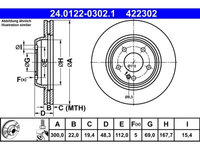 Set discuri frana spate ATE Mercedes Clasa C (W205) 07.2013- Clasa C (A205/C205/S205) 2014- CLS (C257) 12.2017- Clasa E (W213) 01.2016- Clasa E (S213/A238/C238/S213) 2017- spate, puntea spate, Echipament vehicul : vehicule cu pachet AMG-sport