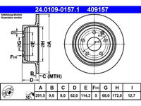 Set discuri frana spate ATE, Nissan Juke (F15), 06.2010-, Nv200 / Evalia Bus, 07.2010-, Nv200 Caroserie, 02.2010-, Pulsar Liftback (C13), 08.12-, Qashqai / Qashqai +2 I, 2006-2014, Qashqai II Suv (J11, J11 ), 11.2013-, spate, puntea spate