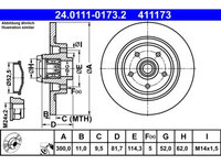 Set discuri frana spate ATE, Renault Laguna III, 2007-2015, Latitude (L70 ), 07.10-, spate, puntea spate