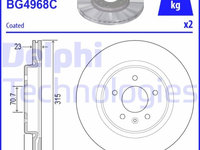 Set discuri frana spate DELPHI, Opel Insignia B Country Tourer (Z18), 06.2017-, Insignia B Grand Sport (Z18), 03.2017-, Insignia B Sports Tourer (Z18), 03.2017-, spate, puntea spate