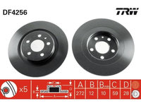 Set discuri frana spate TRW, Citroen C8, 2002-, Fiat Ulysse, 1994-2011, Lancia Phedra 2002-2010, Peugeot 807 (E), 2002-, spate, puntea spate