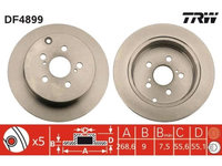 Set discuri frana spate TRW, Toyota Celica Cupe (T23), 08.1999-03.06, Prius Liftback ( W2 ), 09.03-12.2009, spate, puntea spate, Tip frana : frane disc, Sistem de franare : hidraulic