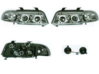 Set faruri Audi A4 (B5), 11.1994-12.1998, partea Stanga+Dreapta, Tuning, Fata, cu lumina parcare fibra optica, tip bec H1+H1, manual/electric, transparent, argintiu, fara motor, tuning, Taiwan