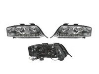 Set faruri Audi A6 (C5), 05.1997-05.2001, partea Stanga+Dreapta, Tuning, Fata, cu lumina de parcare LED, tip bec H1+H1, manual/electric, transparent, argintiu, fara motor, tuning, Taiwan