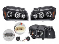 Set faruri Dodge Magnum, 01.2005-03.2008, partea Stanga+Dreapta, Tuning, Fata, Tip=USA, tip bec H1+H1+LED, manual, negru, transparent, cu becuri, tuning, Omologare: SAE, Taiwan