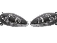 Set faruri Fiat Punto Grande (199) 09.2005-02.2012, partea Stanga+Dreapta, Tuning, Fata, cu lumina de parcare LED, tip bec H1+H1, manual, negru, transparent, tuning, Taiwan