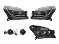 Set faruri Opel Astra H, 10.2003-04.2007, partea Stanga+Dreapta, Tuning, Fata, cu lumina de parcare LED, tip bec H1+H1, electric, negru, transparent, cu motor, tuning, Taiwan