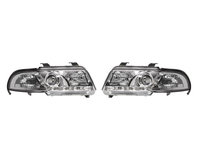 Set faruri tuning AUDI A4 (B5), 01.1999-09.2001, fata, partea stanga+dreapta, Taiwan, cu lumina de parcare LED, H1+H1, manual/electric, transparent, argintiu, fara motor, halogen