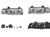 Set faruri tuning BMW Seria 3 (E36), 12.1990-03.2000, model SEDAN, Taiwan, partea stanga+dreapta, cu lumina parcare fibra optica,tip bec H1+H1, manual/electric, transparent, argintiu, fara motor,