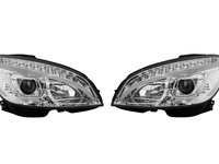 Set faruri tuning MERCEDES Clasa C (W204), 03.2007-03.2011, partea stanga+dreapta, Taiwan, indicator dinamic, cu indicator led, cu &quot,lumina timp de zi&quot, tip LED, H9+LED, electric, cromat, halogen