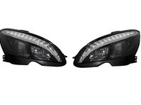 Set faruri tuning MERCEDES Clasa C (W204), 03.2007-03.2011, partea stanga+dreapta, Taiwan, indicator dinamic, cu indicator led, cu &quot,lumina timp de zi&quot, tip LED, H9+LED, electric, negru, halogen