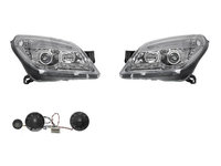 Set faruri tuning OPEL ASTRA H, 10.2003-04.2007, Taiwan, partea stanga+dreapta, pozitie pe LED,tip bec H1+H1, electric, transparent, argintiu, cu motor,