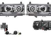 Set faruri tuning TOYOTA LAND CRUISER (FJ80/FJ82), 01.1989-05.1996, Taiwan, partea stanga+dreapta, tip bec H1+H1, manual, transparent, argintiu, cu rama argintie,