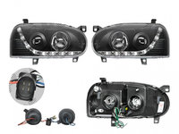 Set faruri VW Golf 3 (1h), 08.1991-04.1999, partea Stanga+Dreapta, Tuning, Fata, cu lumina de parcare LED, tip bec H1+H1, manual/electric, negru, transparent, fara motor, tuning, Taiwan