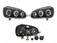 Set faruri VW Golf 5 (1k), 10.2003-05.2009, Jetta/Golf Kombi (1k5/1km), 09.2005-09.2010, partea Stanga+Dreapta, Tuning, Fata, Lampa de parcare pe fibra optica, tip bec H1+H1, manual, negru, transparent, tuning, Taiwan