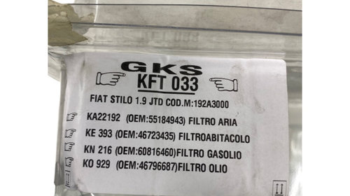 Set filtru aer, habitaclu, combustibil, ulei 1.9 JTD FIAT STILO (192_) [ 2001 - 2010 ] OEM 55184943