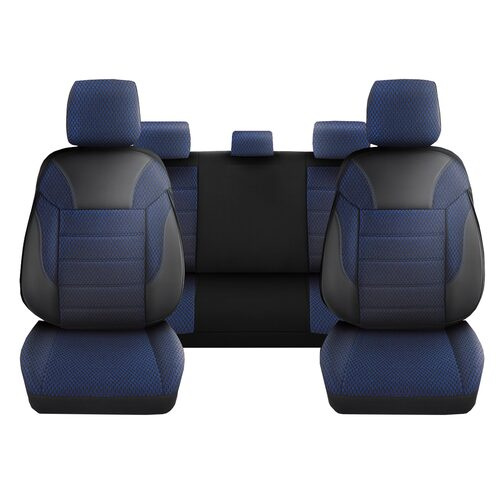 Set Huse Scaune Auto DeluxeBoss Classico, pentru bancheta rabatabila fractionata, 11 piese, albastru inchis
