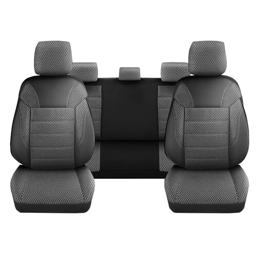 Set Huse Scaune Auto DeluxeBoss Classico, pentru bancheta rabatabila fractionata, 11 piese, negru - alb