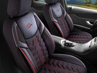 Set Huse Scaune Auto pentru Audi A5 - Panda Berlina, negru cu cusatura rosie, 11 piese