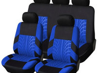 Set Huse Scaune Auto pentru Dacia Lodgy - RoGroup Mesh, cu fermoare pentru bancheta rabatabila, 9 Bucati, culoare negru si albastru