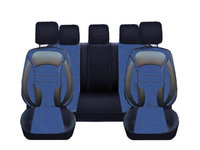 Set Huse Scaune Auto pentru Daewoo Korando - DeluxeBoss stofa cu piele ecologica, negru cu albastru, 11 bucati