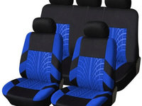 Set Huse Scaune Auto pentru Seat Cordoba - RoGroup Mesh, cu fermoare pentru bancheta rabatabila, 9 Bucati, culoare negru si albastru