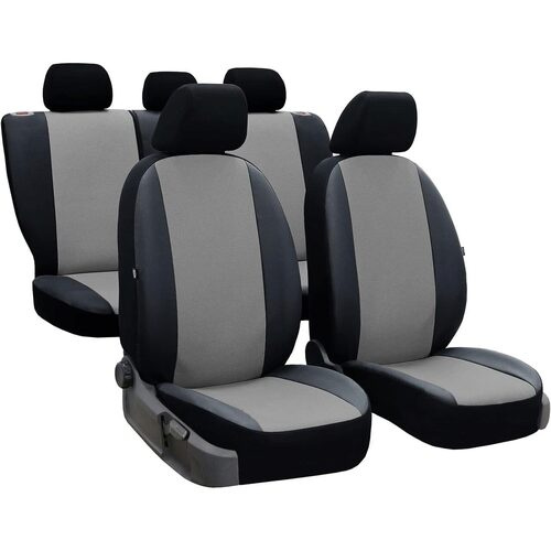 Set Huse Scaune Auto pentru Ssangyong Korando - Pok-Ter Perline, Piele Ecologica, Negru - Gri, 9 piese