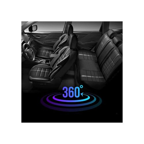 Set Huse Scaune Auto pentru Ssangyong Kyron - Panda Uludag, material textil cu piele ecologica, cu fermoare pentru bancheta rabatabila, negru cu gri, 11 piese
