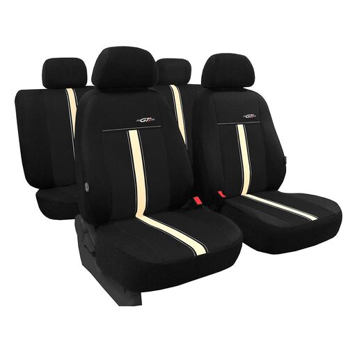 Set Huse Scaune Auto pentru Ssangyong Rexton - Pok-Ter GTR, Piele Ecologica, Negru - Bej, 9 piese