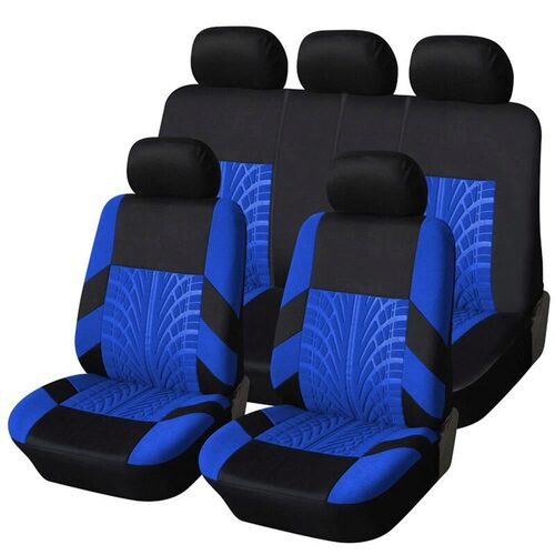 Set Huse Scaune Auto pentru Ssangyong Rexton - RoGroup Mesh, cu fermoare pentru bancheta rabatabila, negru si albastru, 9 piese