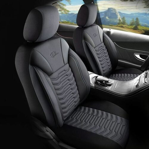 Set Huse Scaune Auto pentru Ssangyong Rexton - Panda Paris, negru gri, 11 piese